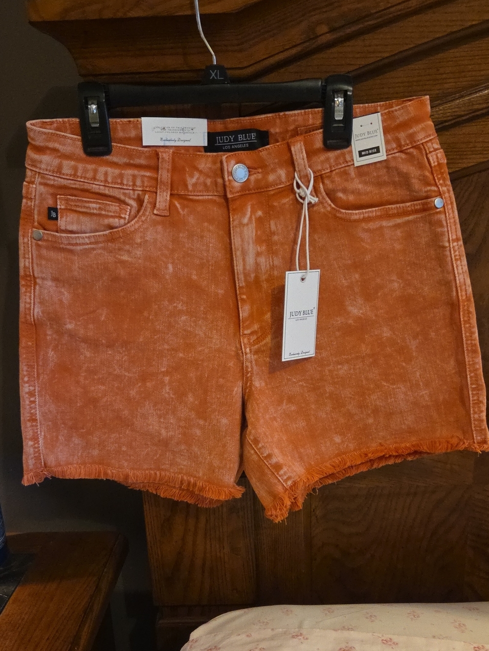 Judy Blue Sunwashed Orange Frayed Denim Shorts